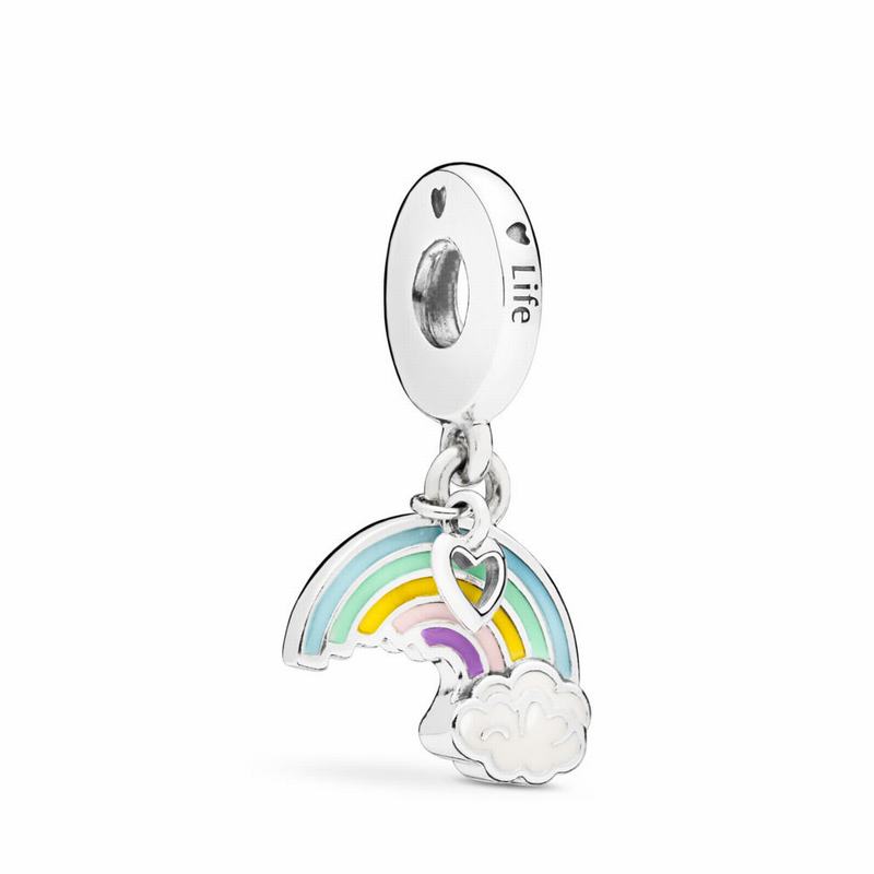 Pandora Rainbow & Cloud Dangle Charm Ireland - Sterling Silver/Enamel/Blue - 706913PVZ